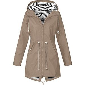 Plus Size regenjas dames effen trenchcoat met capuchon lang top coat waterdicht ademend windjack reisjas outdoor capuchon overgangsjas herfst lang windbreaker, kaki, Medium, modern