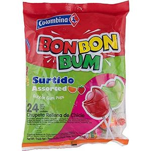 Bon Bon Bum - Hard Lollipops - Kauwgom gevulde Lollipops - Assorti Smaken - Colombiaans Product - 408 Gram