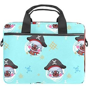 Leuke Cartoon Kat Kleine Piraat Patroon Laptop Schouder Messenger Bag Crossbody Aktetas Messenger Sleeve voor 13 13.3 14.5 Inch Laptop Tablet Beschermen Tote Bag Case, Meerkleurig, 11x14.5x1.2in /28x36.8x3 cm