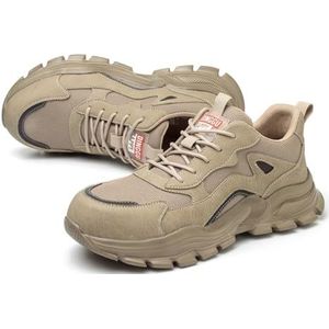 Labor Protection Shoes for Men, Anti Smashing and Anti Piercing Wear-Resistant Work Shoes, Antiskid Safety Protective Shoes, Lightweight Soft Soled Outdoor Adventure Sneakers (Color : Beige, Size :