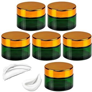 INHEMING Crèmepotje glas 30 ml leeg, 6 stuks groene cosmeticahouder crèmepotje zalfpotjes met schroefdeksel, glazen potjes voor cosmetica, zalf crème lotion aromatherapie