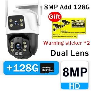 Bewakingscamera, IP Camera 12MP 6K Three Lens 8X Zoom Surveillance Camera AI Tracking Security Protection Outdoor Security Camera CCTV Cam(4K 8MP Add 128G)