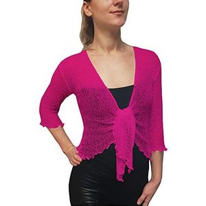 Mimosa Damesvestje, gehaakt, bolero, cardigan, hot pink, 42