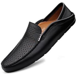 Herenloafers Ronde neus Leer geperforeerd Ademend Loafer Schoenen Antislip Antislip Lichtgewicht Klassieke instapper(Color:Black,Size:43 EU)