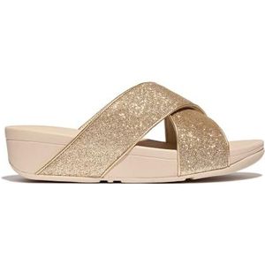 Fitflop Lulu Glitterdust Cross Slides Sandaal voor dames, Platino, 42 EU