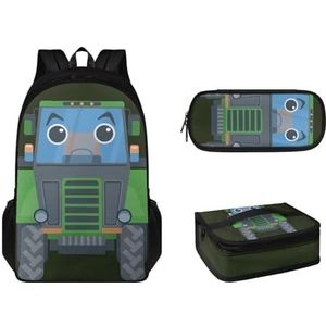Brosoneto Kids School Boekentassen met Lunch Box Potlood Case voor Elementaire Midden 3 Stuk Grote Capaciteit Leuke Rugzakken, Vrachtwagen