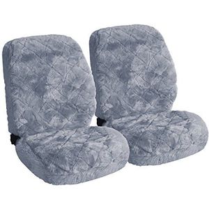 WOLTU Lamsvacht bekleding auto stoelbekleding echt lamsvel volledige bekleding voorstoelbekleding universele maat, vaste wol, set van 2, ca. 1,8 cm dik, zilver