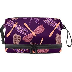 Dubbellaags Cosmetische Tas Dragonfly Draagbare Make-up Tas Reizen Organizer Pouch Voor Vrouwen Meisjes Toiletries Tassen, Meerkleurig, 27x15x14 cm/10.6x5.9x5.5 in, Make-up zakje