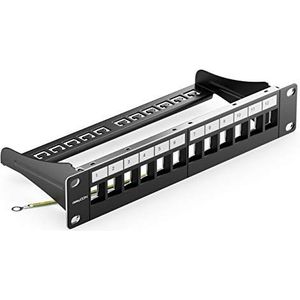 deleyCON 12-Poorts Patchpanel Patchveld Modulair voor Keystone-Module 1HE 10 Inch Rackinbouw Compatibel met CAT5 CAT6 CAT7 CAT8 LAN-Netwerk Zwart