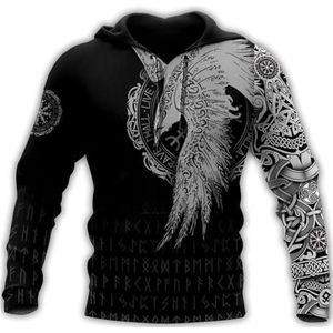 Noorse Mythologie Odin Raven Sweatshirt, 3D Gedrukte Klassieke Harajuku Rune Tattoo Rits Pullover Hoodie, Fall Vegvisir Celtic Pagan Outdoor Loose Top(Color:Pullover Hoodie,Size:5XL)