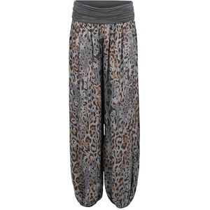Malito - Harembroek voor dames, luipaardprint, luchtige lichte pompbroek, dunne zomerbroek, strandbroek, vrijetijdsbroek Aladdinbroek om te chillen, maat XS - XL, donkergrijs, 34-42