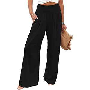 QLXDSD Linnen broek dames zomer lange wijde pijpen zomerbroek hoge taille comfortabele luchtige linnen vrijetijdsbroek lichte elegante losse slip-on broek stoffen broek palazzo broek