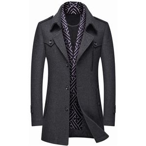 Heren Effen Kleur Slim Fit Wollen Jas - Dikke Winter Trenchcoat Casual Zakelijke Overjas - Revers Single Breasted Sjaal Kraag Halflange Jas, E-grijs