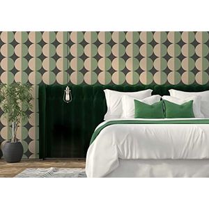 New Walls Retro behang jaren '70 groen beige cirkelpatroon vintage woonkamer - 10,05 x 0,53 m