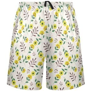 LI ZHI XIN Herenpyjamabroek, korte pyjamabroek, zomer casual shorts, elastische tailleband met trekkoord, rechte losse pasvorm met 2 zakken, S-XXL tropische plantenbladeren, Meerkleurig, S