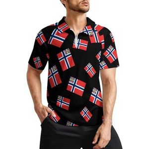 Noorse vlag heren golfpoloshirts klassieke pasvorm T-shirt met korte mouwen bedrukt casual sportkleding top M