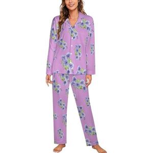 Aquarel Morning Glory Vrouwen Lange Mouw Button Down Nachtkleding Zachte Nachtkleding Lounge Pyjama Set XL