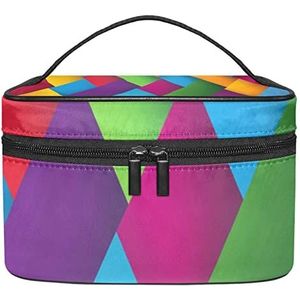 Kruis Gestreept Patroon Groen Geel Paars Rood Blauw Make-up Organizer Tas, Reizen Make-up Tas Organizer Case Draagbare Cosmetische Tas voor Vrouwen en Meisjes Toiletartikelen, Meerkleurig, 22.5x15x13.8cm/8.9x5.9x5.4in