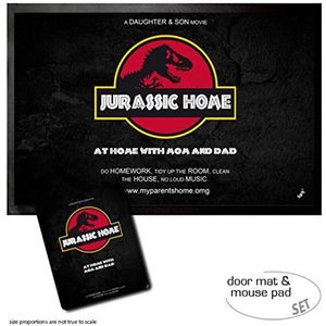 1art1 Fun, Jurassic Home My Parents' House OMG Deurmat (60x40 cm) + Muismat (23x19 cm) Cadeauset