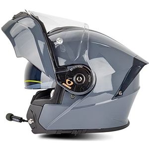 Full Face Bluetooth Motorhelm DOT/ECE Goedgekeurd Modulaire Flip Up Dual Vizieren Helmen voor Volwassenen Mannen Vrouwen,Cement grey,4XL