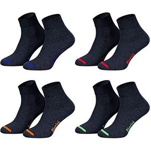 Piarini 8 paar korte sokken korte sokken kwartsokken voor dames heren - effen zwart wit grijs antraciet of met neon-details - dun zonder elastische tailleband, jeans-neonkleurige kant, 43-46 EU