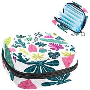 Bladeren Multi Cactus, Periode Pouch Draagbaar, Tampon Opbergtas,Tampon Houder voor Portemonnee Vrouwelijke Product Organizer, Meerkleurig, 4.7x6.6x6.6 in/12x17x17 cm