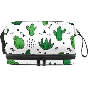Dubbele Laag Cosmetische Tas Groene Cactus Draagbare Make-up Tas Reizen Organizer Pouch voor Vrouwen Meisjes Toiletartikelen Tassen, Meerkleurig, 27x15x14 cm/10.6x5.9x5.5 in, Make-up zakje