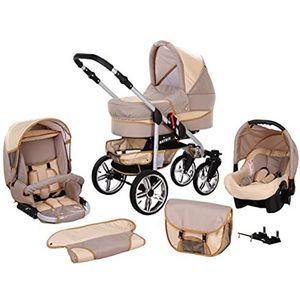 Kinderwagen, 3-in-1, alles in een Isofix-combi complete set met autostoel Matrix II by ChillyKids beige & crème 3-in-1 met autostoel