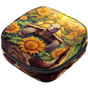 Zonnebloem veld en schildpad maandverband opbergtas menstruatie pad tas draagbare menstruatie cup zakje met rits voor tiener meisjes vrouwen dames