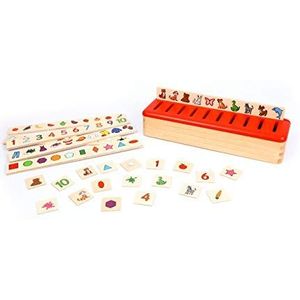 edu fun 31100 puzzel sorteerdoos motoriekspeelgoed sorteerdoos met deksel houten speelgoed educatief speelgoed houten puzzel speelgoed van hout 100 delen 10 categorieën dieren vormen kleding vruchten