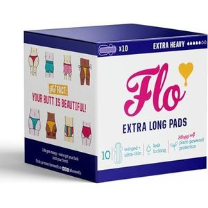 FLO Organische bamboe maandverband voor vrouwen met vleugels, biologisch afbreekbaar en ultradun, 10 ultra lange pads