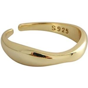 925 zilveren ring, verstelbare ringen voor dames, Statement Ringen Delicate Geschenken Mode S925 Zilveren Ring Minimalistische Ring met Onregelmatig Golfpatroon Feest for Moeder (Color : Gold)