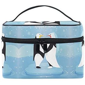 Liefde blauwe bruiloft pinguïn cosmetische tas organizer rits make-up tassen zakje toilettas voor meisjes vrouwen