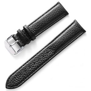 LQXHZ Lederen Band Dames Zacht Leer Lychee Graan Koeienhuid Horlogeband Heren Waterdicht 14 16 18 Mm Horlogeketting Accessoires (Color : Black, Size : 17mm)
