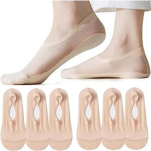 Laag Uitgesneden Voering No Show Sokken Dames, Mesh Verborgen Boot Anti-slip Onzichtbare Sokken(6pairs nude)