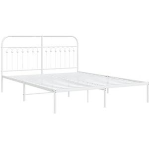 vidaXL Bedframe met hoofdbord metaal wit 160x200 cm, tweepersoonsbed, bedden, ledikant, bed, bedombouw, metalen bedframe, logeerbed