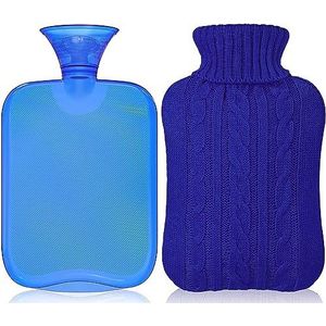 Attmu Klassieke Rubber Transparante Warmwaterkruik 2 Liter met Gebreide Cover - Blauw