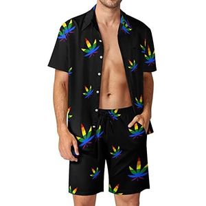 LGBT Weed Gay Pride Hawaiiaanse bijpassende set voor heren, 2-delige outfits, button-down shirts en shorts voor strandvakantie