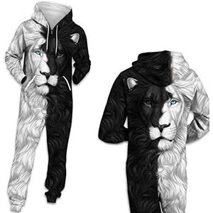 HGYJ Unisex onesie hoodie, herfst/winter vrije tijd 3D-bedrukte jumpsuit, liefhebbers capuchon rits fleece hoodie, zachte pyjama, gympak jumpsuit, zwart, M