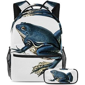 VAPOKF Schooltassenset voor tienermeisjes, jongens, studentenboekentas, rugzak met etui voor school, kikker, Meerkleurig, Eén maat, Schooltassen Sets