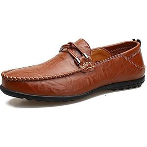 Loafers for heren Echt leer Ronde neus Stiksels Details Ademend Penny Loafer Flexibel Antislip Lichtgewicht Klassiek Bruiloft Instappers(Red-brown,45.5 EU)