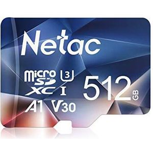 Netac 512GB Micro SD Geheugenkaart/Kaarten - Micro SDXC Card voor Camera/Smartphone/Raspberry pi/Fire Tablet/Switch/Drone - UHS-1, Class 10, 4K, U3, V30, Waterdicht