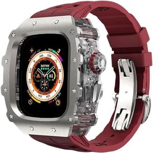 OFWAX Titanium Allo Horloge Case Rubber Band Mod Kit, Voor Apple Watch Ultra 9/8/7/6/5/4/SE Vervanging Accessoires, Luxe Horloge Case Siliconen Horlogeband, Voor Iwatch 44mm 45mm 49mm Serie, 49MM,