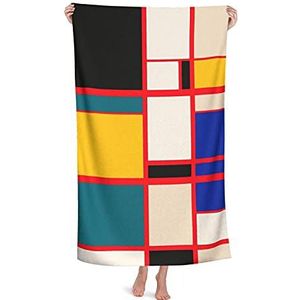 FFLSDR Strand Handdoek Mondriaan Stijl Art Volwassen Reizen Microfiber Grote Badhanddoek Zachte Absorberende Strand Deken 80X130 CM