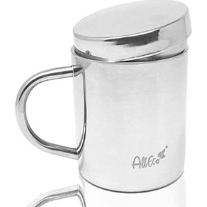 AllEco® Roestvrijstalen thermobeker, dubbelwandig, met deksel en handvat, 400 ml, koffiebeker, metalen thermosbeker, roestvrijstalen beker, isolatiebeker, koffiemok, mok, camping, koffiebeker