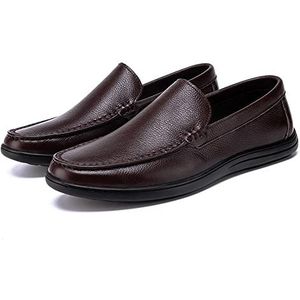 Heren Loafers Schoenen Ronde Neus Mocassins Eenvoudig Leer Flexibel Platte Hak Lichtgewicht Wandelschoenen Instappers(Brown,38 EU)