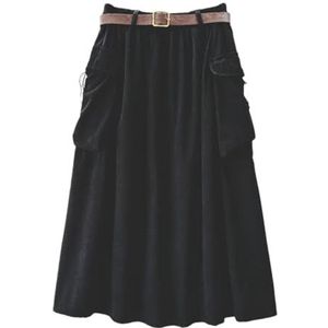 Pegsmio Retro Hoge Taille Rok Match Effen Kleur Eenvoudige Corduroy Streetwear Elegante Rok, Zwart, Eén Maat