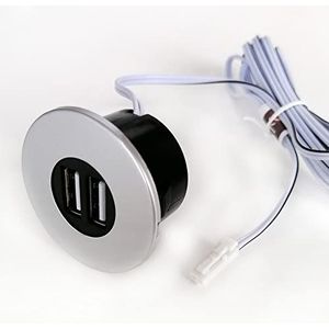 kalb | inbouw USB-hub, zilvergrijs, stopcontact voor smartphone, tablet, e-reader, meubelinstallatie 12V