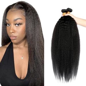Yaki Wave Human Hair Bundles Extension Machine Double Wefts Extension 100% Unprocessed Brazilian Virgin Hair Weave Bundles Grade 8A 2 Bundles long 30 32 Inch Black Color