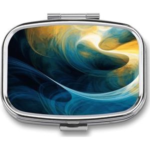 Pillendoos 2 compartimenten kleine pillenetui voor portemonnee en zak blauw en geel textuur vierkante pillendoos schattige vitamines visolie supplementen olie opbergdoos draagbare pil bevat reiscadeau